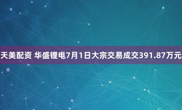 天美配资 华盛锂电7月1日大宗交易成交391.87万元